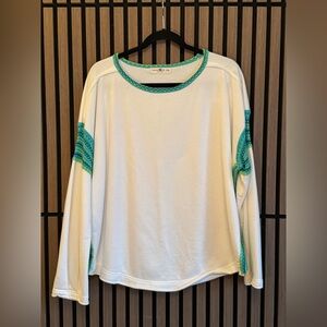 NATURAL LIFE White Sweatshirt with Teal Trim